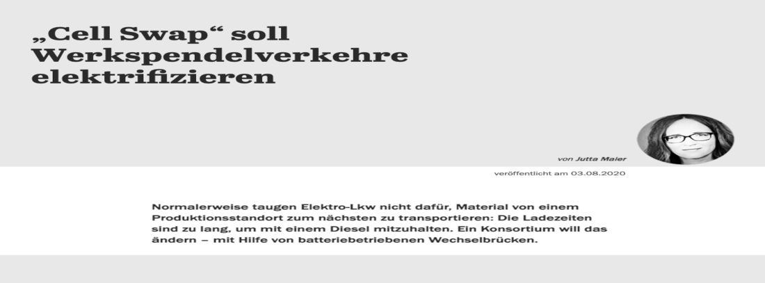 Jutta Meier: „CellSwap soll Werkspendelverkehre elektrifizieren” (Tagesspiegel Background | August 2020)